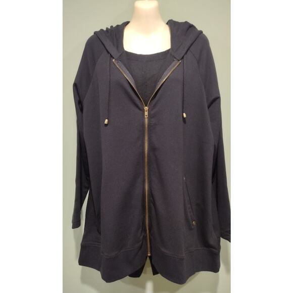 Simply Noelle Long Sleeve Zip Up Hooded Jacket with Pockets, Navy, Size L/XL - Picture 1 of 5
